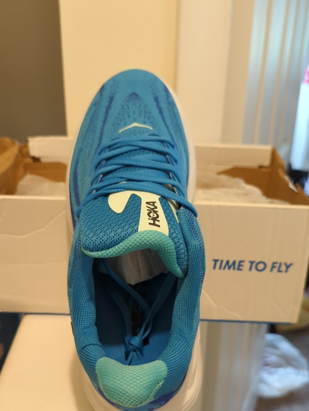 Hoka Women's Blue Running Shoe with Mint Accents. Never Worn
